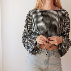 Gingham blouse with tie waist